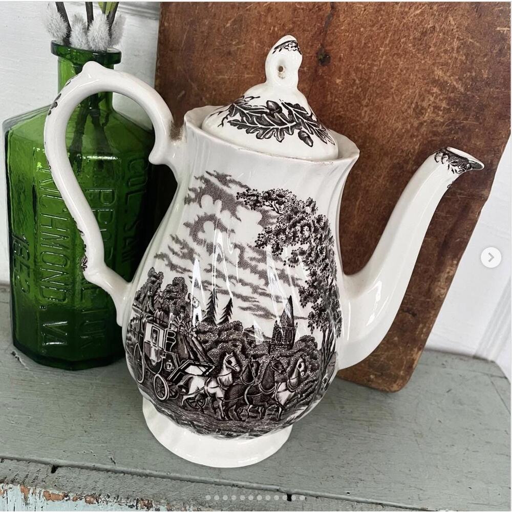 Antique Brown Transferware Ironstone Swirl Coffeepot Myott Royal Mail England